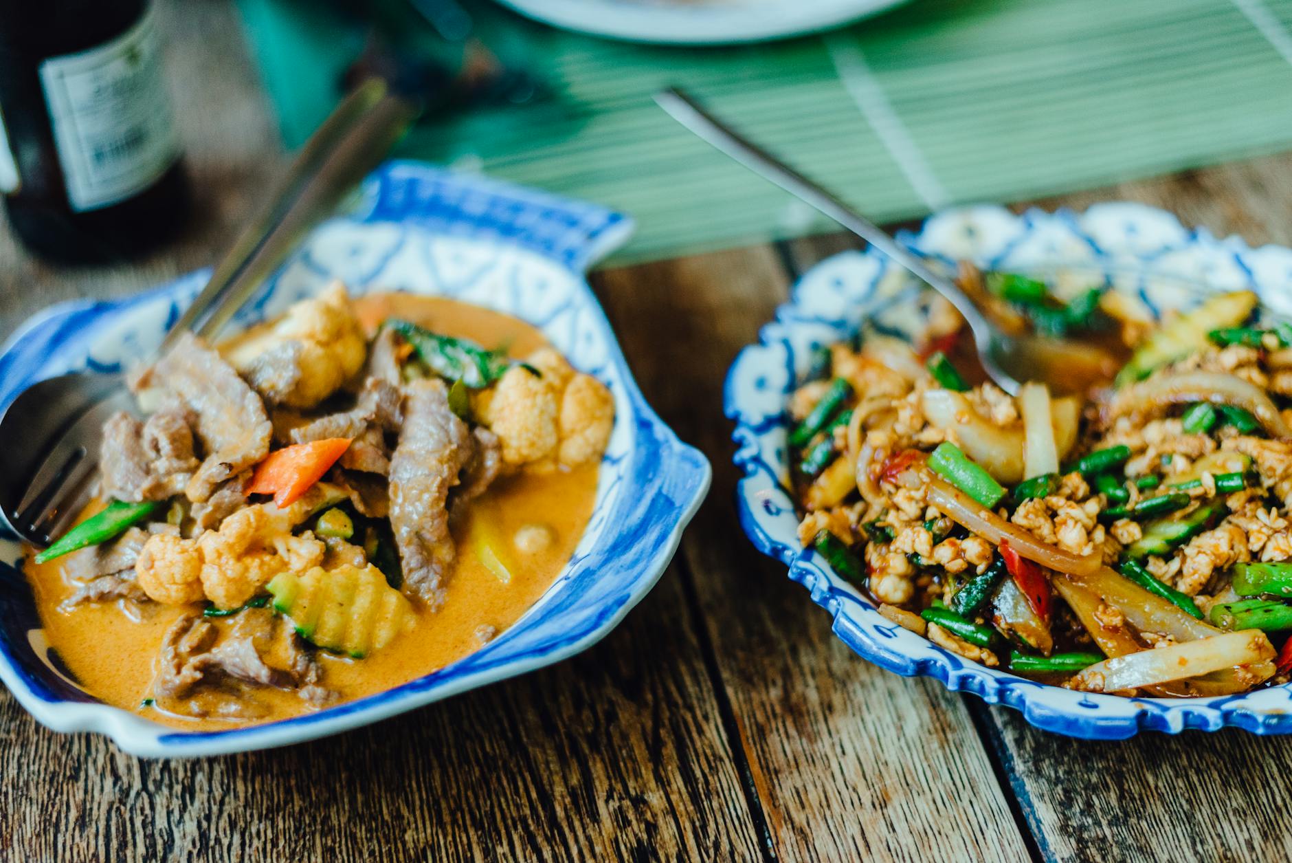 Thai curry pastes and spices at a local market