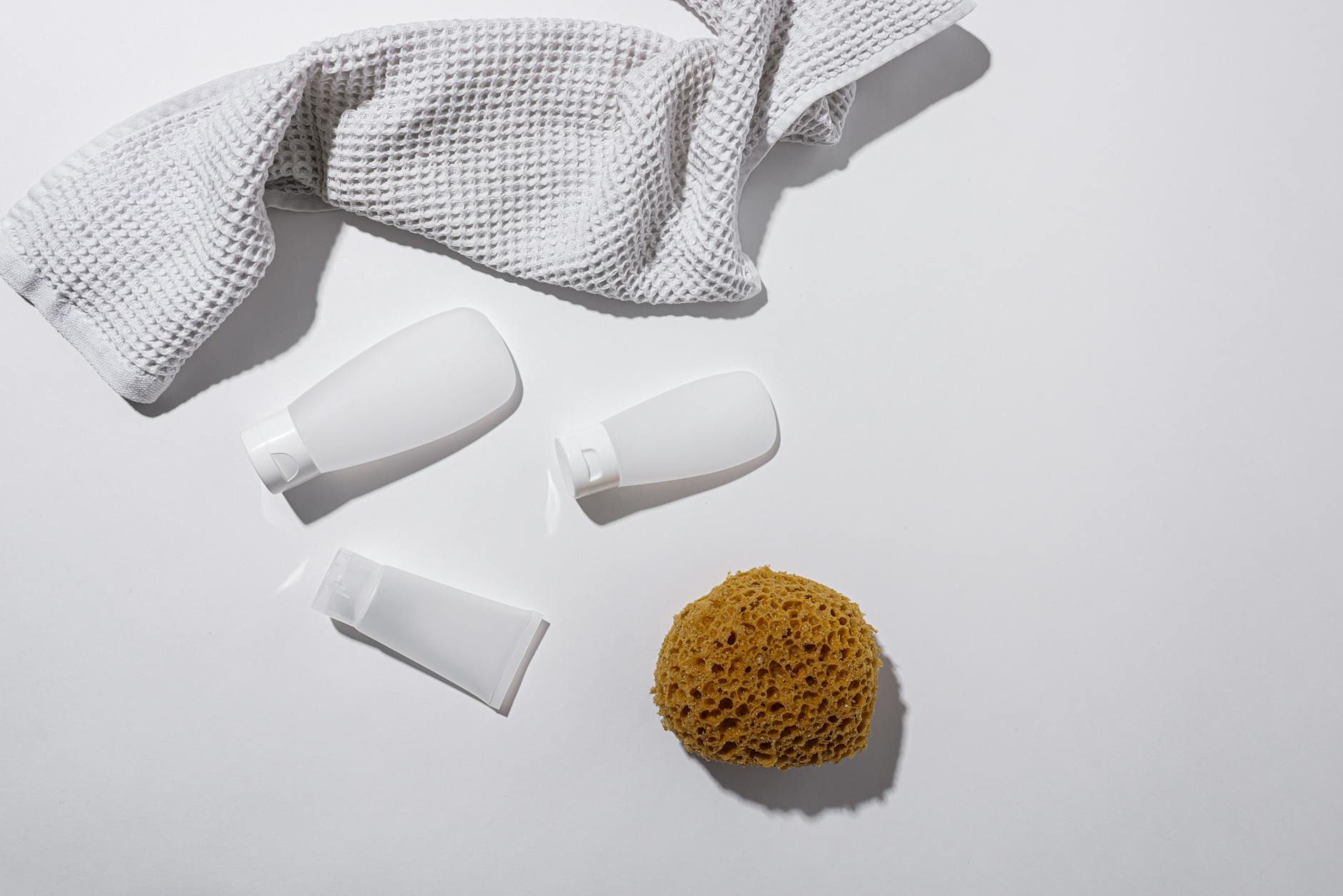 Minimalist travel toiletries organized in a compact bag