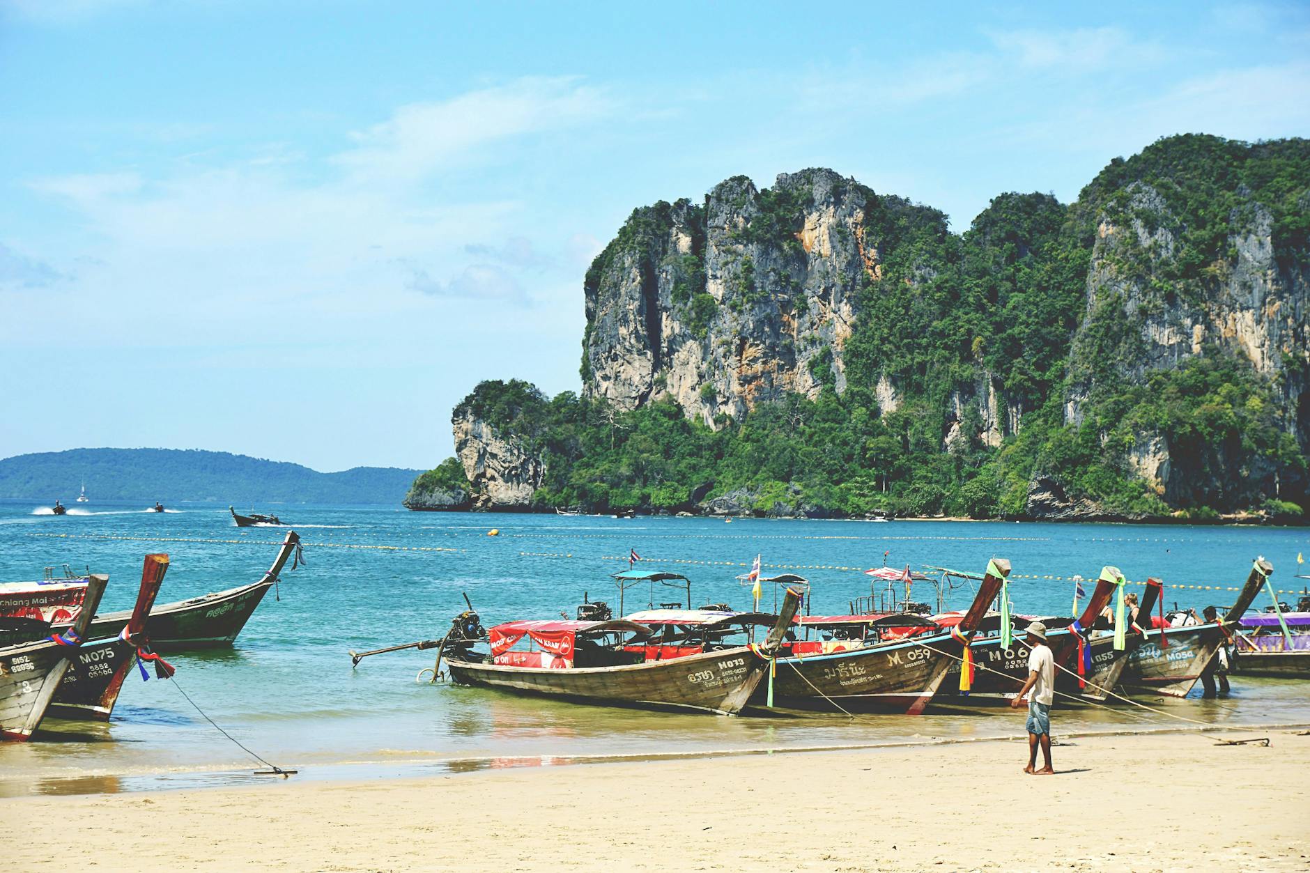 Panoramic view of Pak Meng Beach in Trang with its long stretch of white sand and the turquoise Andaman Sea